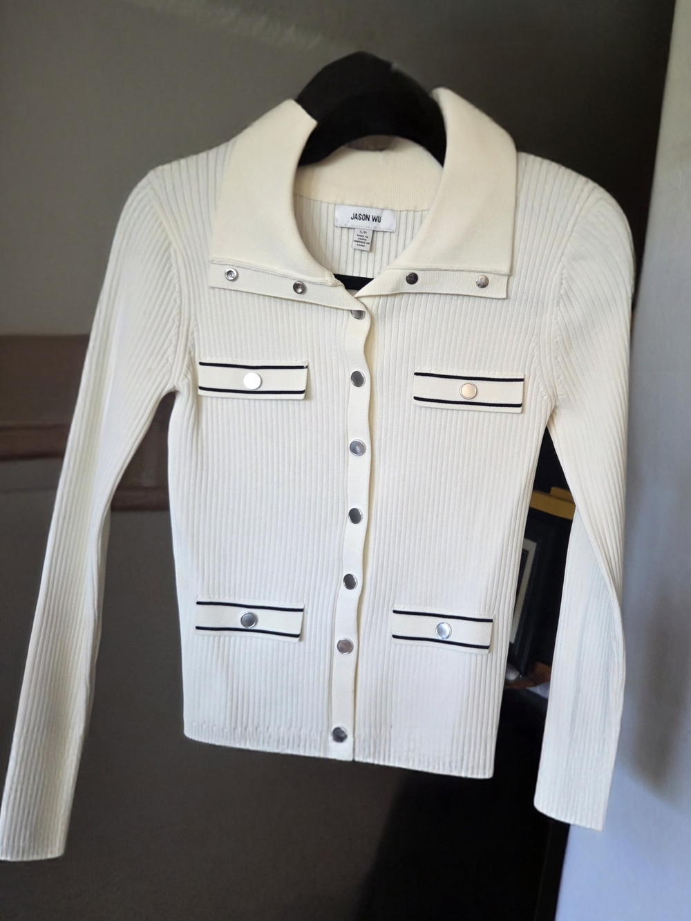 Jason Wu Cream Knitted Ribbed Button-Front Jacket
